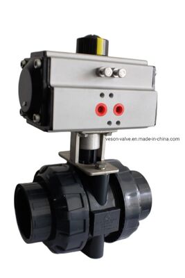 PVC Pneumatic 3-Way Ball Valve with Direct Mount Profile ISO5211 Standard for High Temperature Applications