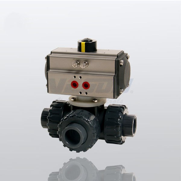 PVC Pneumatic Three way Ball Valve Direct Mount For Low Profile ISO5211 Standard
