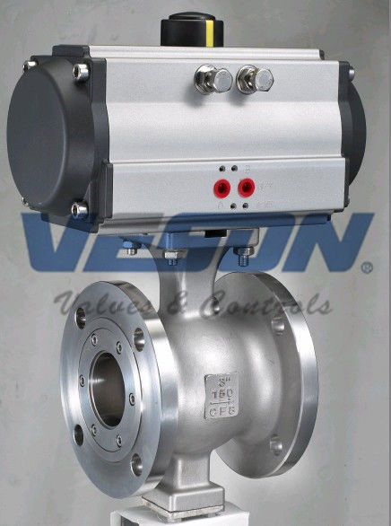 V Port 150# Flanged Pneumatic Ball Valve Via Stainless Steel Bracket And Coupling