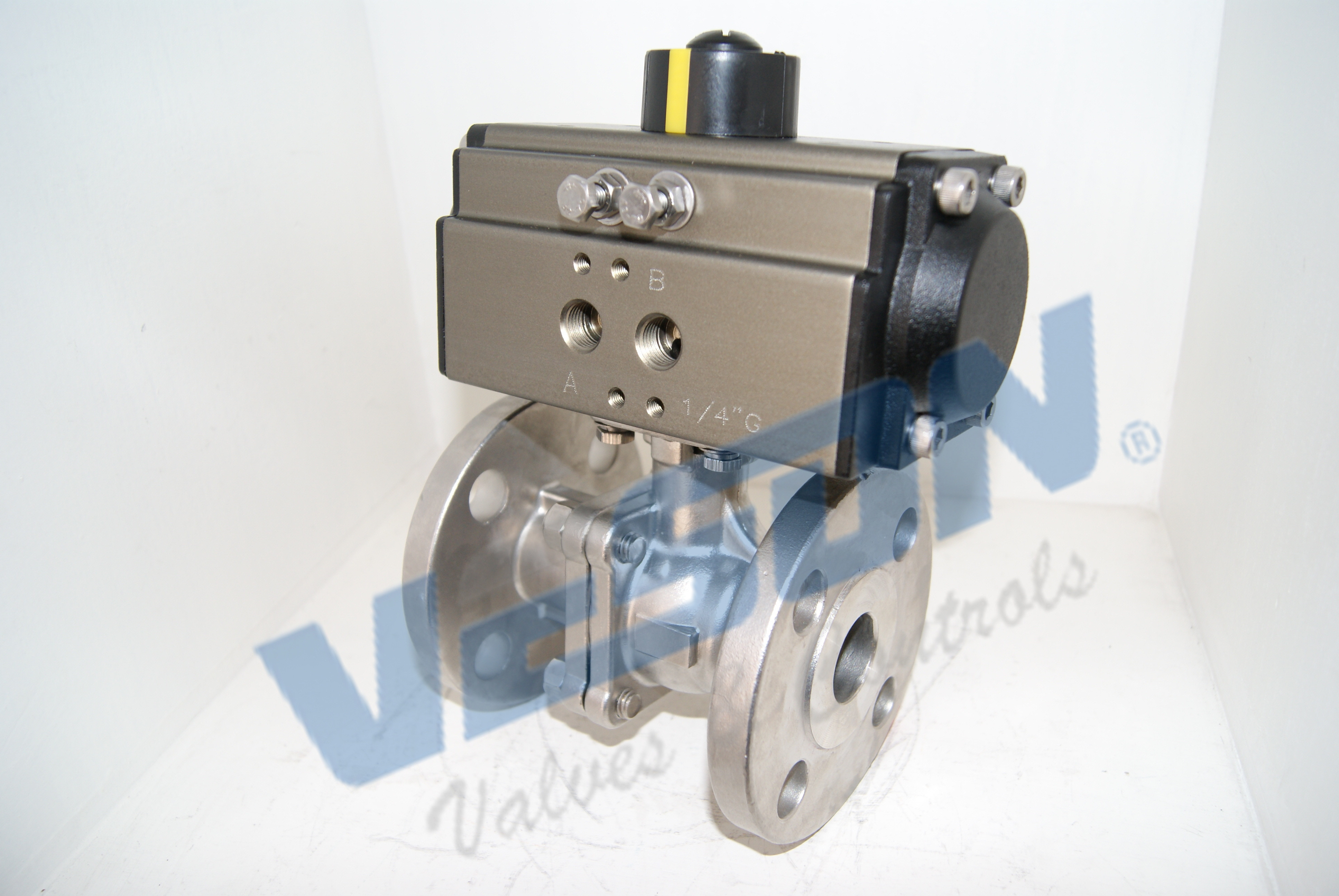 Full Bore ANSI Class Pneumatic Two Way Flanged Ball Valve , Direct