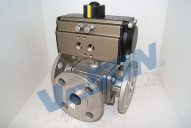 SS Material Pneumatic Shut Off Valve / Three Way Ball Valve For Pipe Line