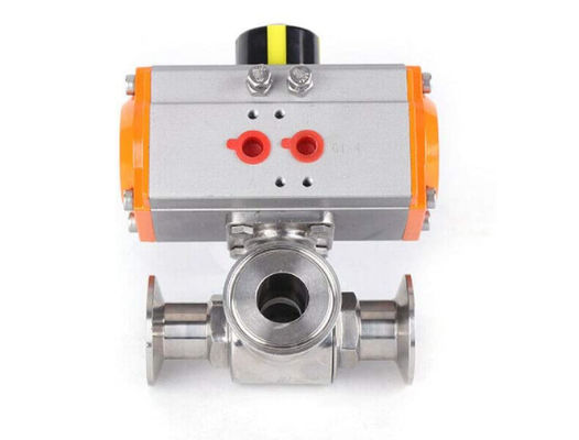 SS304 T Type Three Clamp Pneumatic Ball Valve 250mm Encapsulated